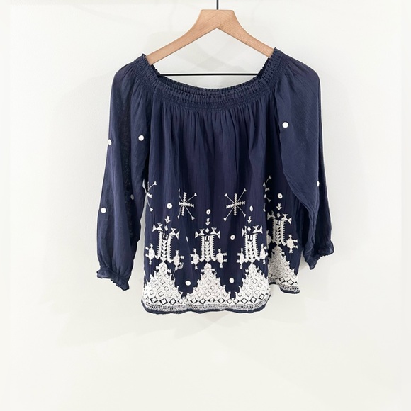 Joie Kistine Off Shoulder Embroidered Blouse Blue Size XS - Picture 2 of 6